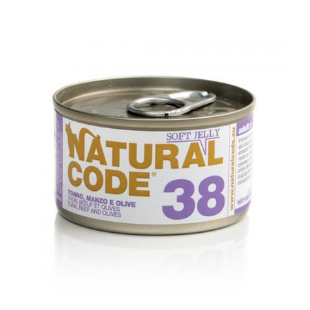 NATURAL CODE 38 Tuńczyk Z Wołowiną I Oliwkami - mokra karma dla kota - puszka 85g