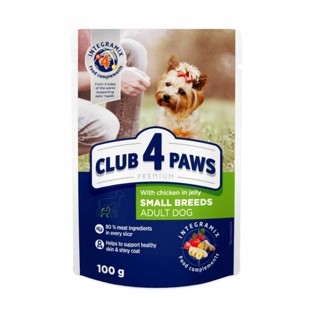 CLUB 4 PAWS Kurczak w galaretce - mokra karma dla psa dla małych ras - saszetka 100g - 24szt