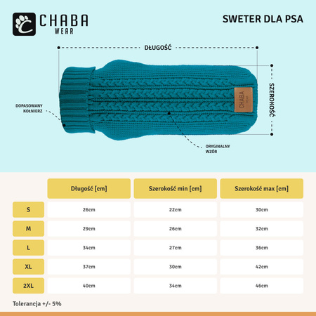 CHABA Sweter dla dużego psa z golfem morski - rozmiar XL