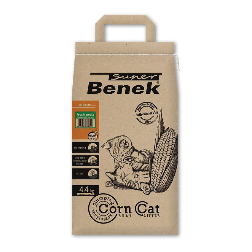 SUPER BENEK Corn Cat Świeża Trawa - żwirek dla kota zbrylający 7l