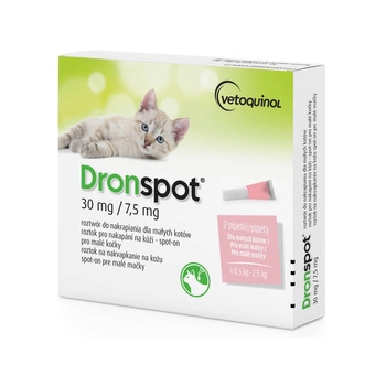 DRONSPOT 30mg /7,5mg  - krople odrobaczające dla małych kotów o wadze od 0,5kg do 2,5kg 2szt