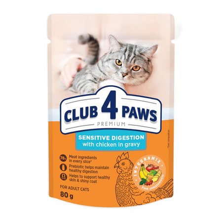 CLUB 4 PAWS Sensitive - mokra karma dla kota z wrażliwym układem trawiennym - saszetka 80g - 24szt