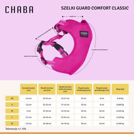 CHABA Szelki dla psa Guard Comfort Classic fuksja - rozmiar XS