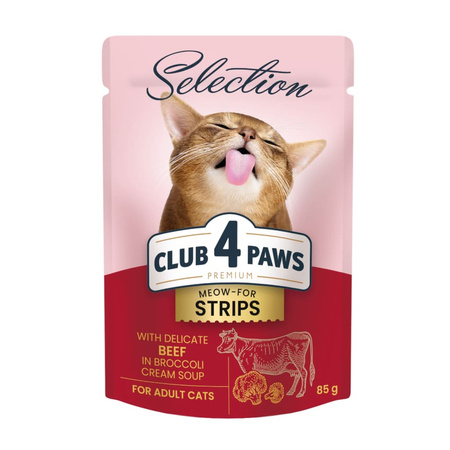 CLUB 4 PAWS Selection Wołowina w zupie krem z brokułu - mokra karma dla kota 85g