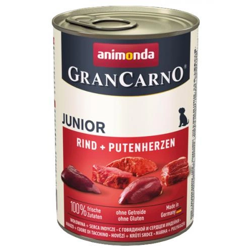 ANIMONDA GranCarno Junior - mokra karma dla psa - wołowina i serca indycze - puszka 400g