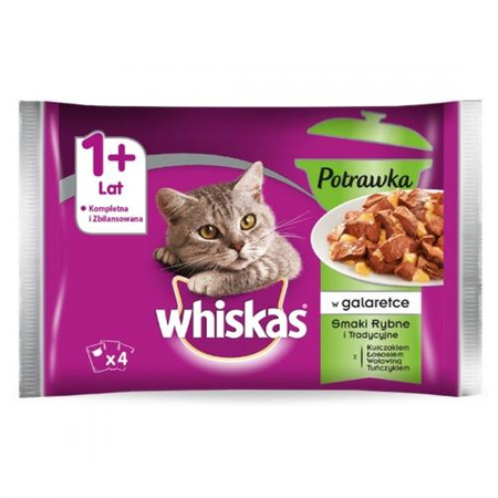 WHISKAS Potrawka Rybna W Galaretce – mokra karma dla kota – saszetka 4x85g