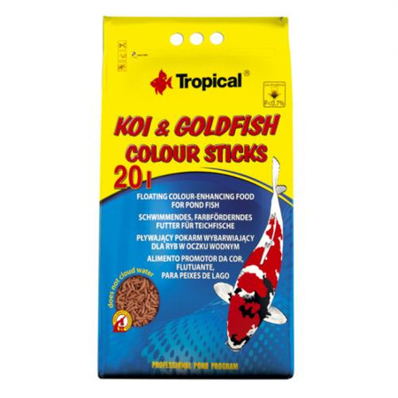 TROPICAL Koi & Goldfish Colour Sticks - pokarm wybarwiający dla ryb w oczku wodnym 20l