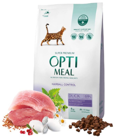 OPTIMEAL Hairball Control Z Kaczką - sucha karma dla kota 4kg