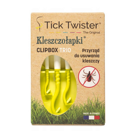 TICK TWISTER ClipBox Trio Kleszczołapki dla psa i kota - przyrząd do usuwania kleszczy - kolor limonkowy