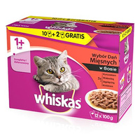 WHISKAS Mięsne Dania W Sosie - mokra karma dla kota - saszetka 12x100g