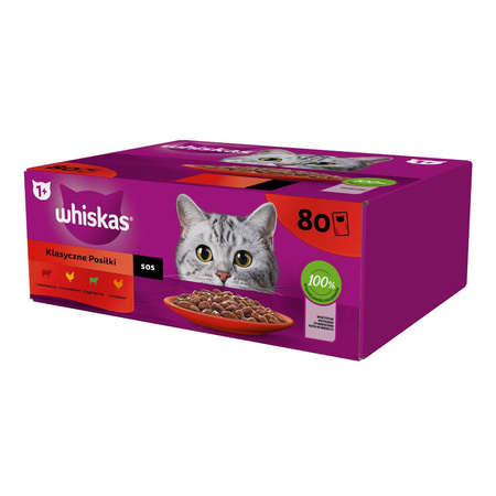 WHISKAS Klasyczne Posiłki w sosie - mokra karma dla kota - saszetka 80x85g