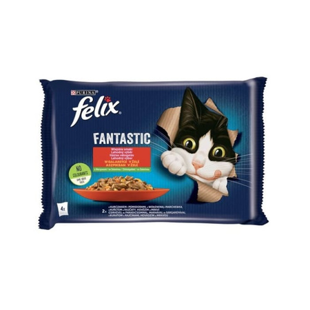 FELIX Fantastic Wiejskie Smaki z wołowiną i kurczakiem w galaretce - mokra karma dla kota - saszetka 4x85g