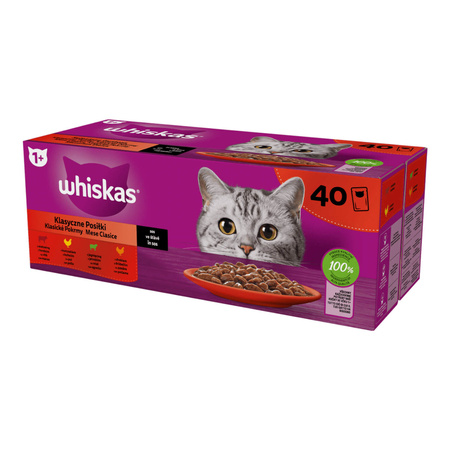 WHISKAS Klasyczne Posiłki w sosie - mokra karma dla kota - saszetka 40x85g