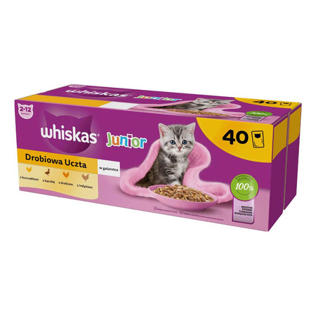 WHISKAS Junior Drobiowa Uczta w galaretce - mokra karma dla kota - saszetka 40x85g