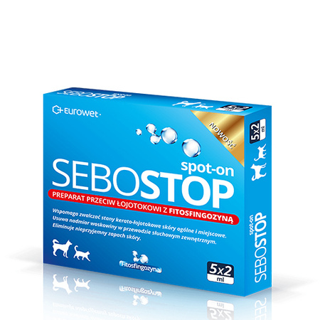 EUROWET Sebostop Spot-On - szampon przeciwłojotokowy dla psa i kota 5x2ml