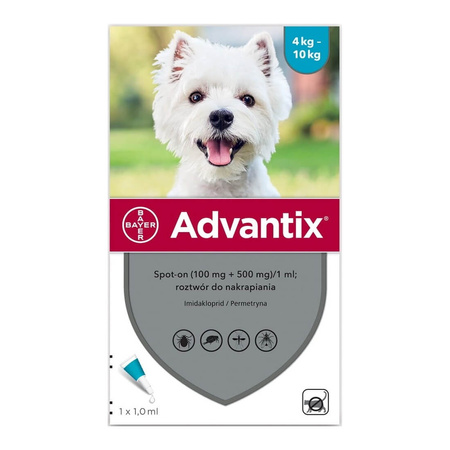 ADVANTIX Spot-On - krople przeciw pchłom i kleszczom dla psa 4-10kg 1x1,0ml