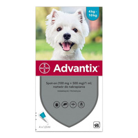 ADVANTIX Spot-On - krople przeciw pchłom i kleszczom dla psa 4-10kg 4x1,0ml