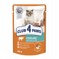 CLUB 4 PAWS Sterilised wołowina - mokra karma dla kota po sterylizacji - saszetka 80g - 24szt.