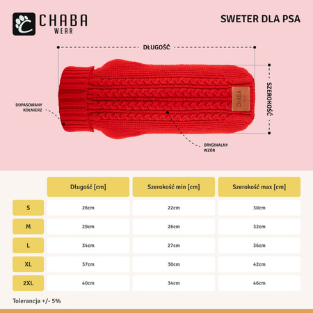 CHABA Sweter dla małego psa z golfem czerwony - rozmiar S