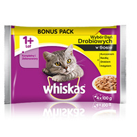 WHISKAS Drobiowe Dania W Sosie mokra karma dla kota saszetka 4x100g