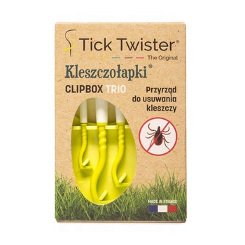 TICK TWISTER ClipBox Trio Kleszczołapki dla psa i kota - przyrząd do usuwania kleszczy - kolor limonkowy